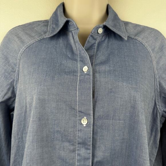 J. McLaughlin Hensely Blouse Top Chambray Blue Button Up Preppy Women's XS - Picture 3 of 9